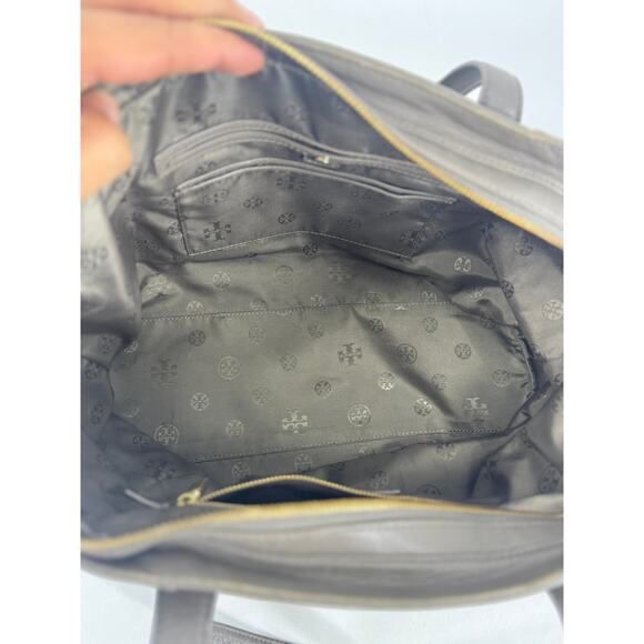 Tory Burch Gray Leather Meyer Plaque Tote Purse - Picture 3 of 3